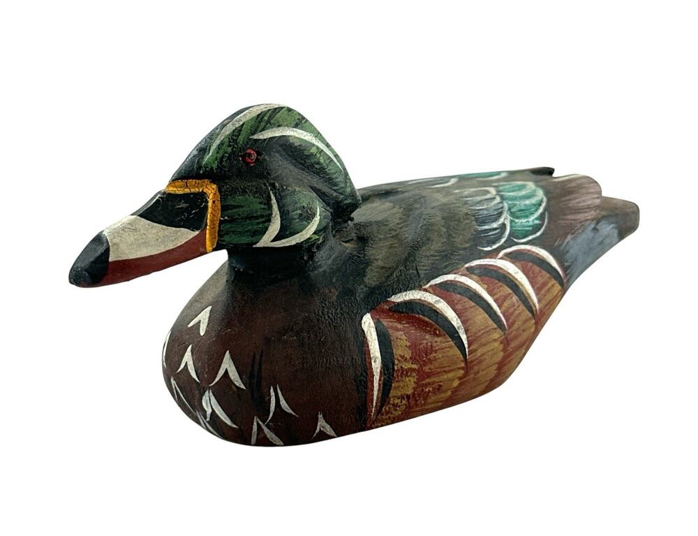 Vintage Miniature Hand Carved Painted Wood Duck Decoy Folk Art 5.5”